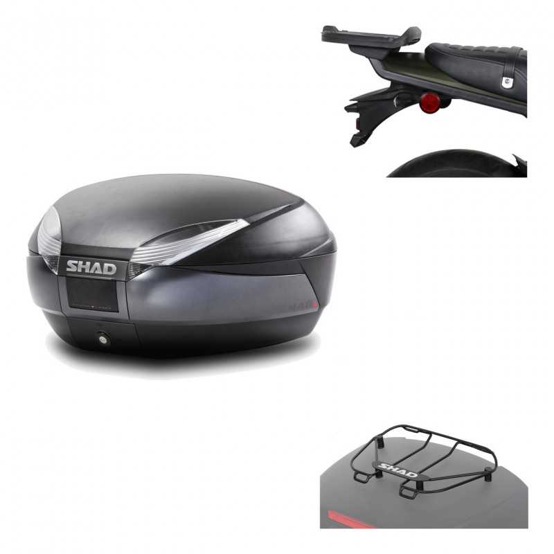 SHAD Baul trasero + herraje montaje parrilla portabultos superior SH48 DARK GREY PREMIUM KIT-190422