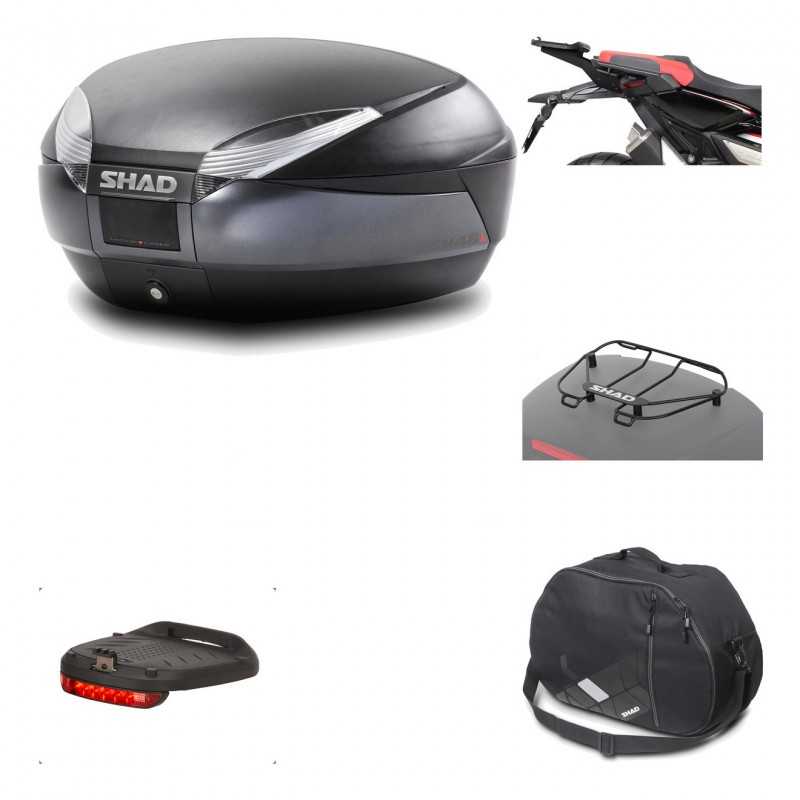 SHAD Baul trasero + herraje montaje accesorios SH48 DARK GREY PREMIUM KIT-190273