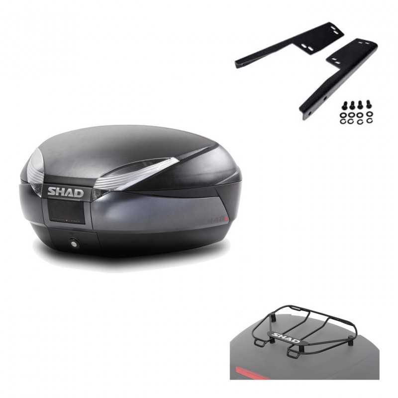 SHAD Baul trasero + herraje montaje parrilla portabultos superior SH48 DARK GREY PREMIUM KIT-190126