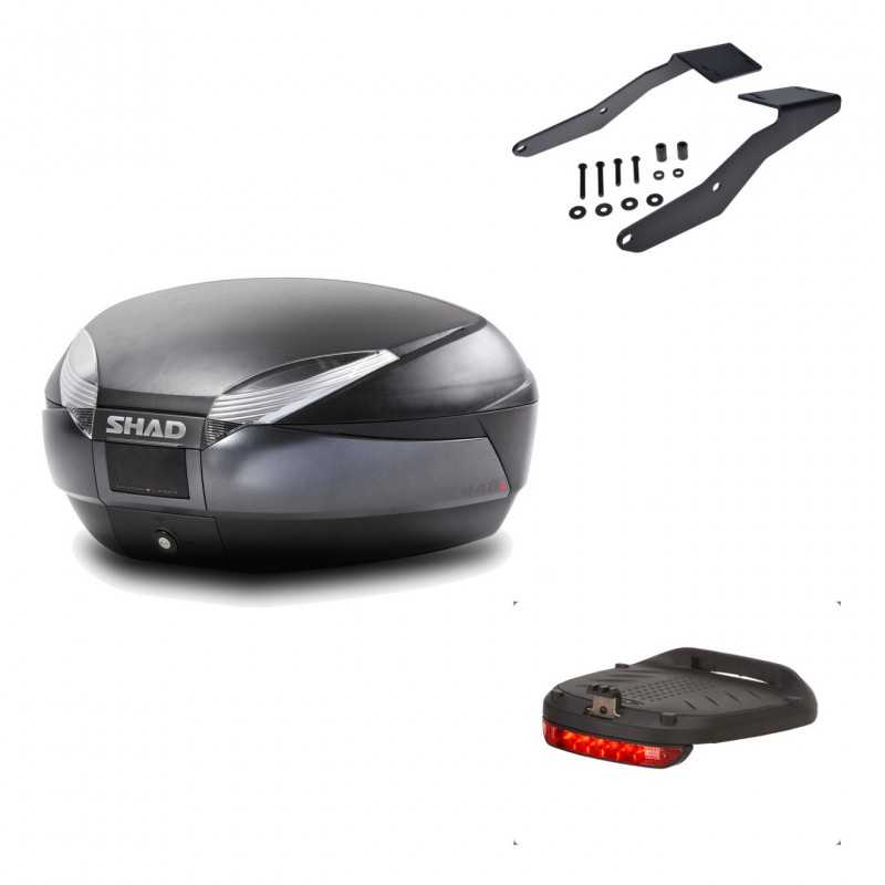 SHAD Baul trasero + herraje montaje luz de freno SH48 DARK GREY PREMIUM KIT-190227