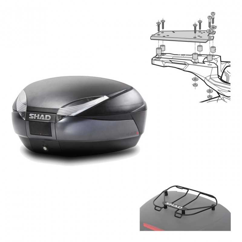 SHAD Baul trasero + herraje montaje parrilla portabultos superior SH48 DARK GREY PREMIUM KIT-190278