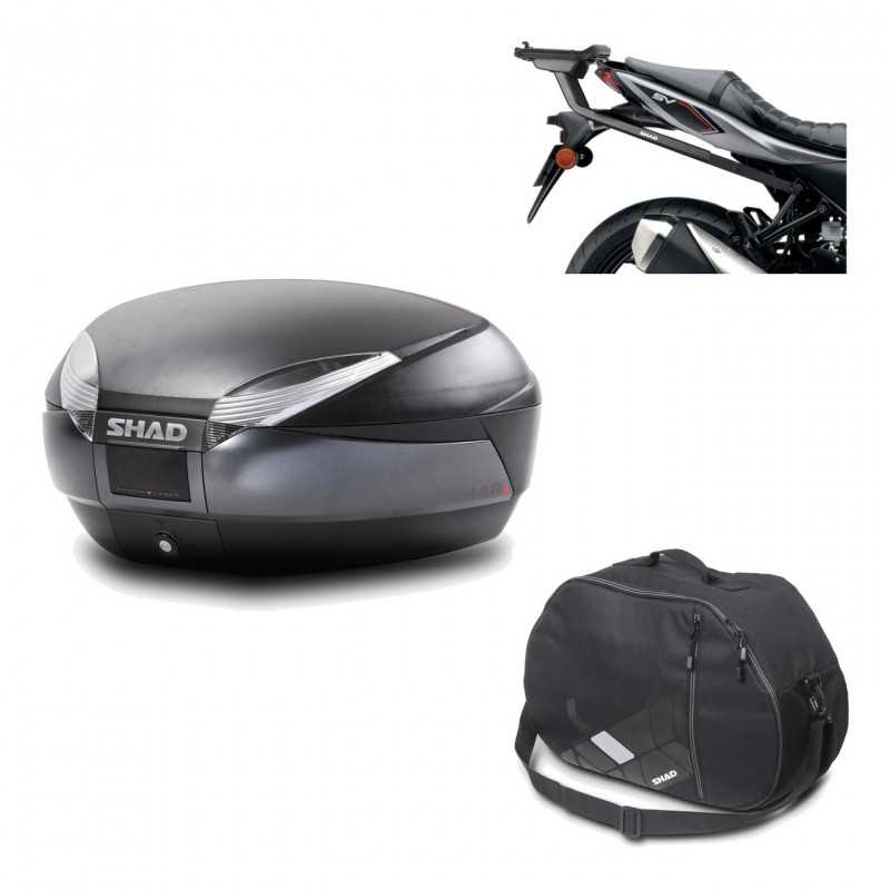 SHAD Baul trasero + herraje montaje bolsa interna SH48 DARK GREY PREMIUM KIT-190428