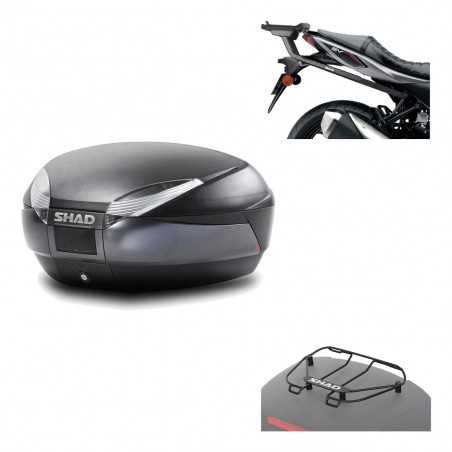 SHAD Baul trasero + herraje montaje parrilla portabultos superior SH48 DARK GREY PREMIUM KIT-190430