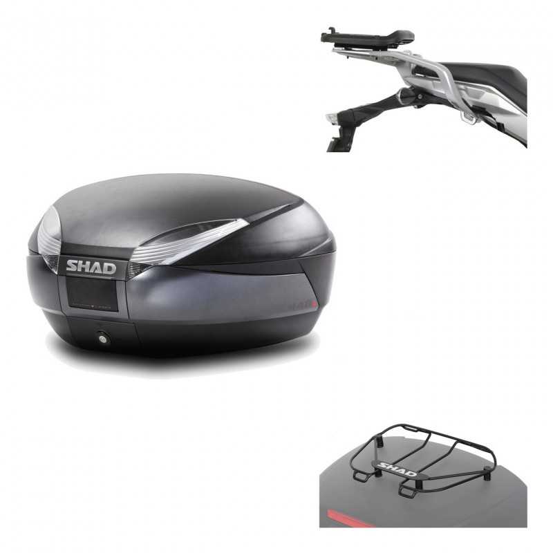 SHAD Baul trasero + herraje montaje parrilla portabultos superior SH48 DARK GREY PREMIUM KIT-190382