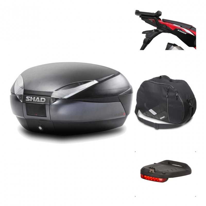 SHAD Baul trasero + herraje montaje accesorios SH48 DARK GREY PREMIUM KIT-190589