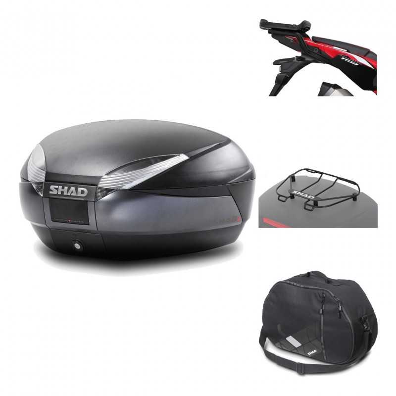 SHAD Baul trasero + herraje montaje accesorios SH48 DARK GREY PREMIUM KIT-190592