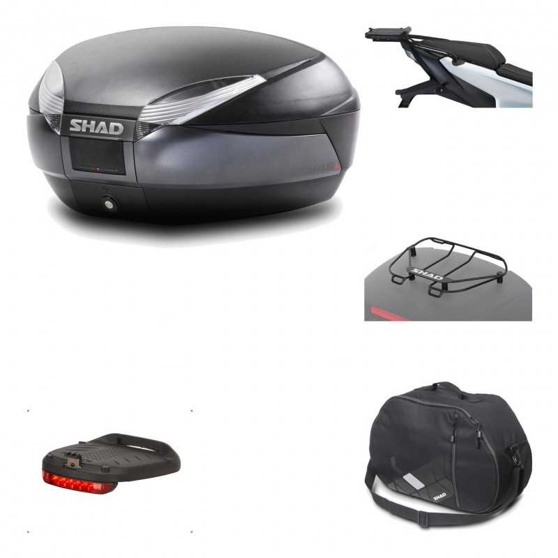 SHAD Baul trasero + herraje montaje accesorios SH48 DARK GREY PREMIUM KIT-190497