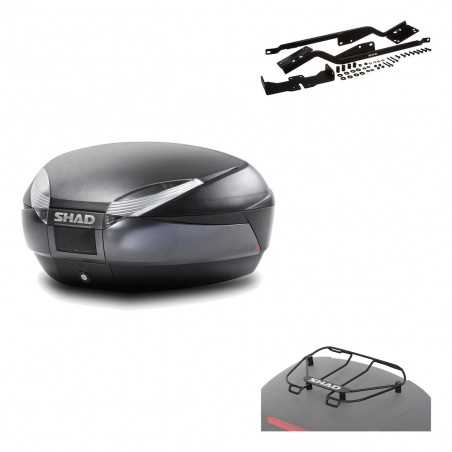 SHAD Baul trasero + herraje montaje parrilla portabultos superior SH48 DARK GREY PREMIUM KIT-190310