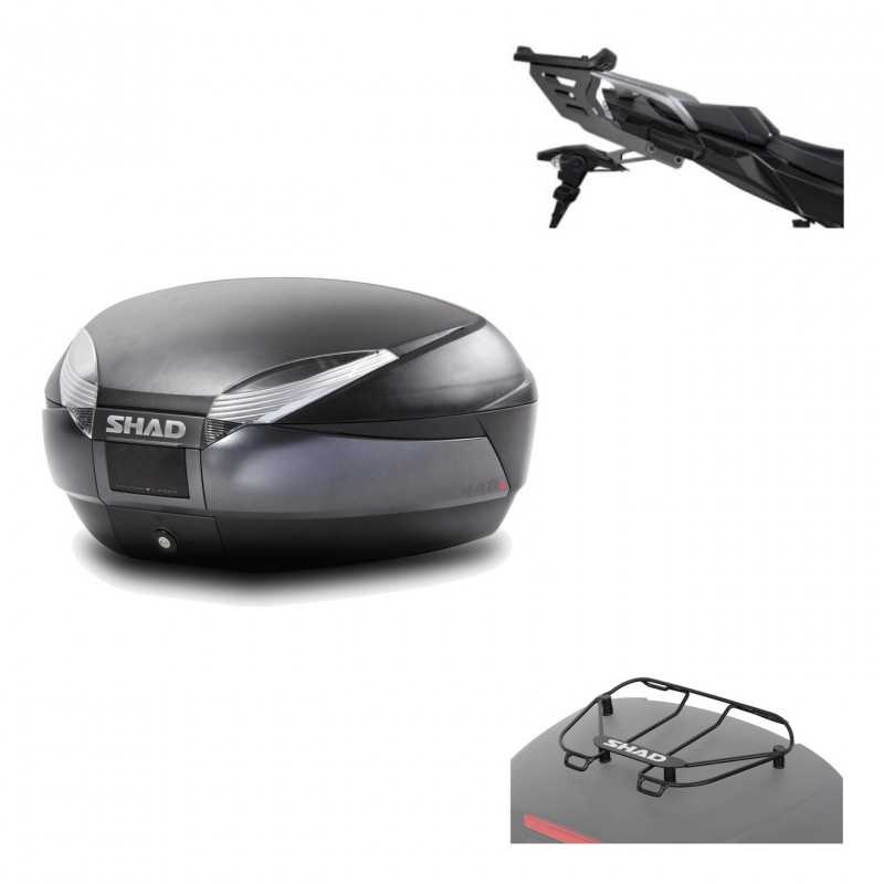 SHAD Baul trasero + herraje montaje parrilla portabultos superior SH48 DARK GREY PREMIUM KIT-190462