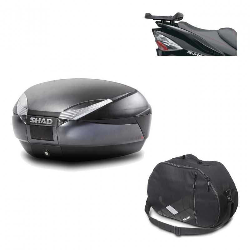 SHAD Baul trasero + herraje montaje bolsa interna SH48 DARK GREY PREMIUM KIT-190316