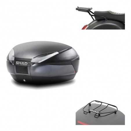 SHAD Baul trasero + herraje montaje parrilla portabultos superior SH48 DARK GREY PREMIUM KIT-190614