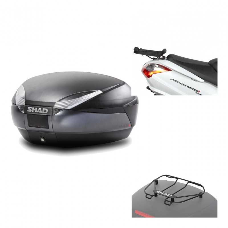 SHAD Baul trasero + herraje montaje parrilla portabultos superior SH48 DARK GREY PREMIUM KIT-190214