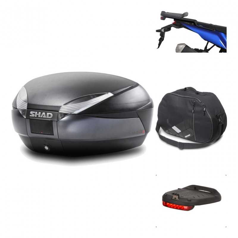 SHAD Baul trasero + herraje montaje accesorios SH48 DARK GREY PREMIUM KIT-190621