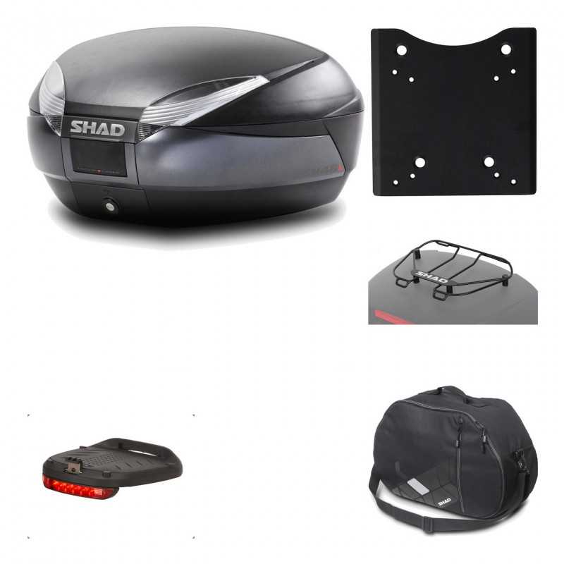 SHAD Baul trasero + herraje montaje accesorios SH48 DARK GREY PREMIUM KIT-190673