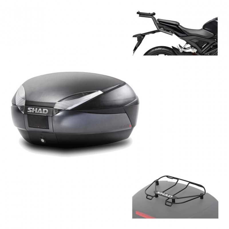 SHAD Baul trasero + herraje montaje parrilla portabultos superior SH48 DARK GREY PREMIUM KIT-190686