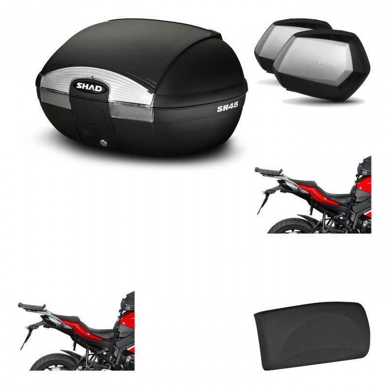 Lateral cases + back trunk + big top fitting + passenger support + 3p hardware  