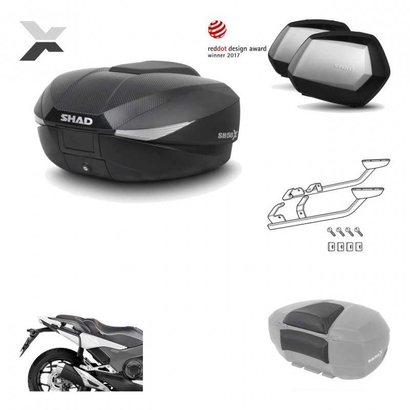 Lateral cases + back trunk + big top fitting + passenger support + 3p hardware  