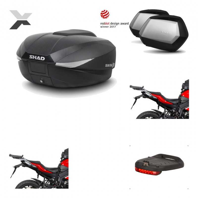 SHAD Maletas laterales + baul trasero herraje montaje luz de freno 3p SH58X SC SH35 PREMIUM KIT-193800