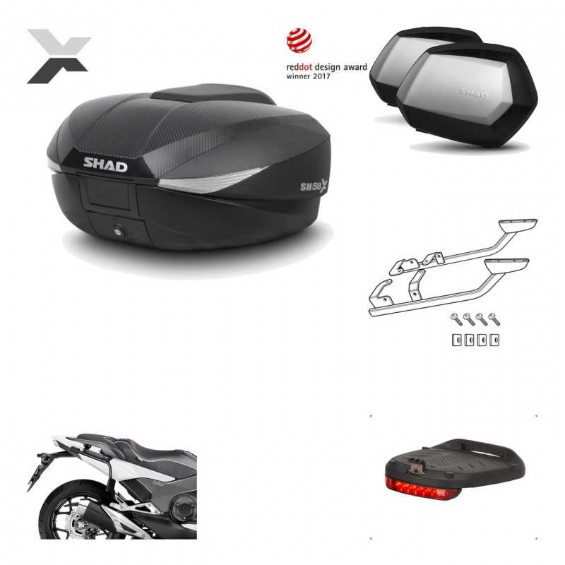 SHAD Maletas laterales + baul trasero herraje montaje luz de freno 3p SH58X SC SH35 PREMIUM KIT-194052