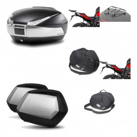 SHAD Maletas laterales + baul trasero herraje montaje accesorios 3p SH48 TITANIUM PREMIUM SC SH35 KIT-195749
