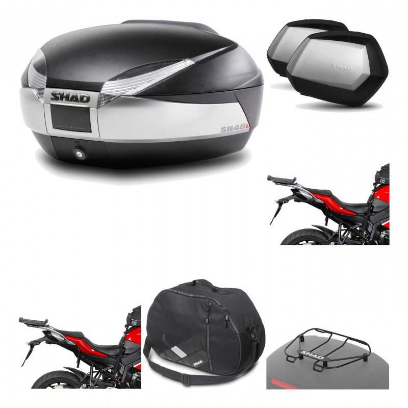 SHAD Maletas laterales + baul trasero herraje montaje accesorios 3p SH48 TITANIUM PREMIUM SC SH35 KIT-195750