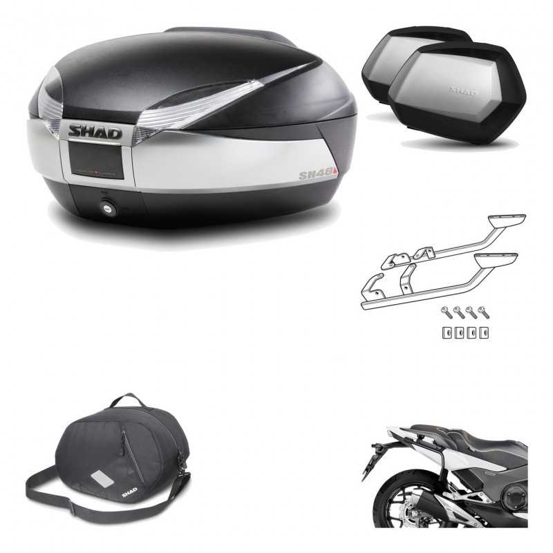 SHAD Maletas laterales + baul trasero herraje montaje 3p bolsa interna SH48 TITANIUM PREMIUM SC SH35 KIT-195959