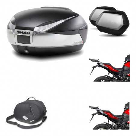 SHAD Maletas laterales + baul trasero herraje montaje 3p bolsa interna SH48 TITANIUM PREMIUM SC SH35 KIT-195713