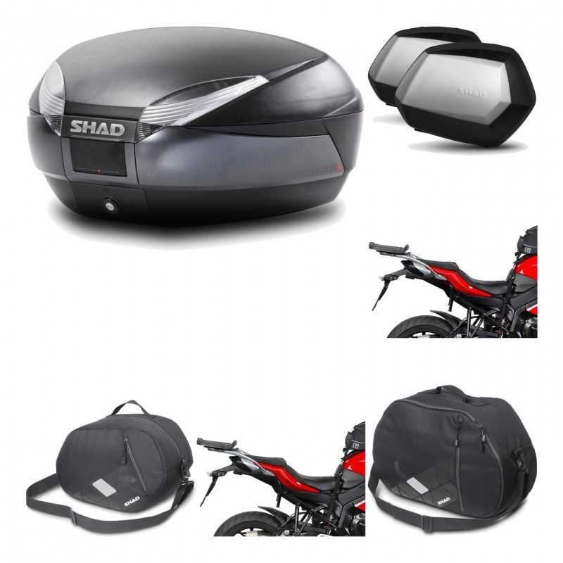 SHAD Maletas laterales + baul trasero herraje montaje accesorios 3p SH48 DARK GREY PREMIUM SC SH35 KIT-196221