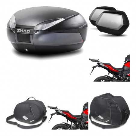 SHAD Maletas laterales + baul trasero herraje montaje accesorios 3p SH48 DARK GREY PREMIUM SC SH35 KIT-196221