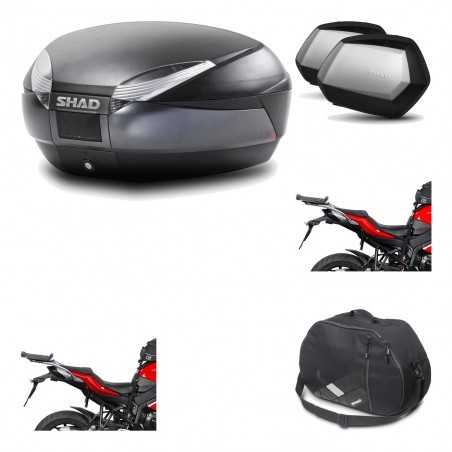 SHAD Maletas laterales + baul trasero herraje montaje bolsa interna 3p SH48 DARK GREY PREMIUM SC SH35 KIT-196222