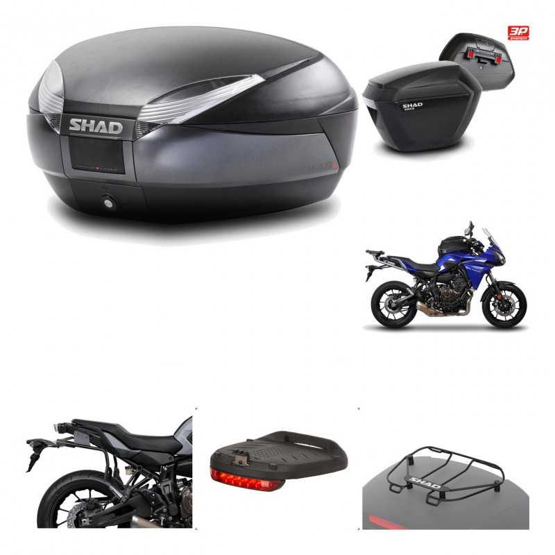 SHAD Maletas laterales + baul trasero herraje montaje accesorios 3p SH48 DARK GREY PREMIUM SH23 KIT-196573