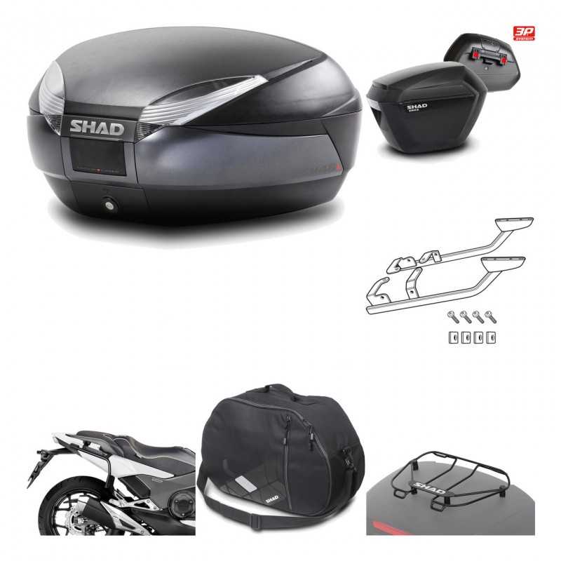 SHAD Maletas laterales + baul trasero herraje montaje accesorios 3p SH48 DARK GREY PREMIUM SH23 KIT-196525