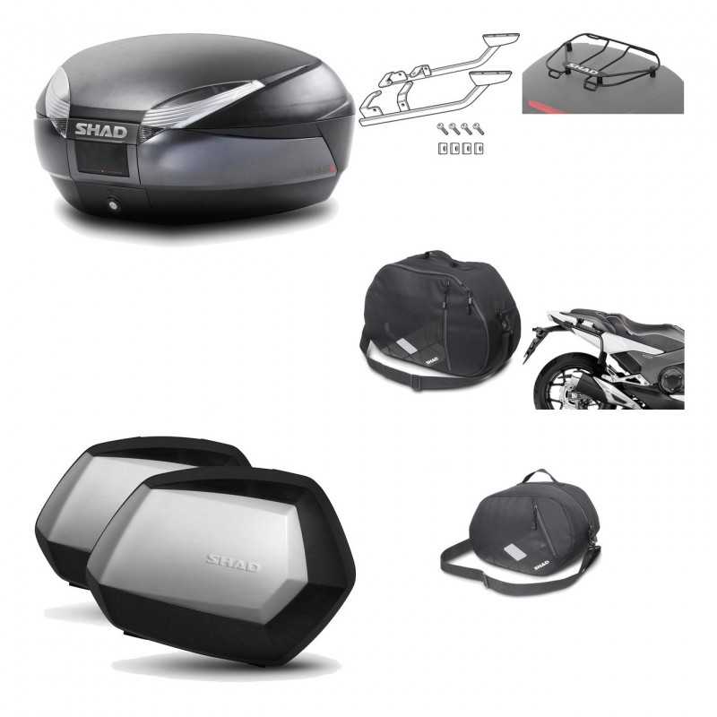 SHAD Maletas laterales + baul trasero herraje montaje accesorios 3p SH48 DARK GREY PREMIUM SC SH35 KIT-196527
