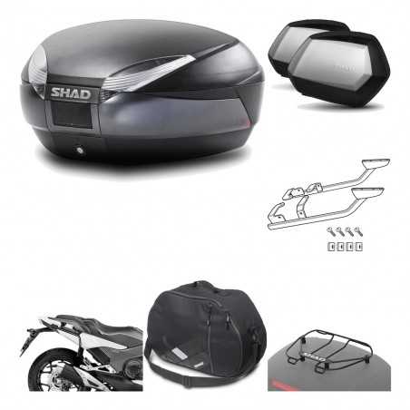 SHAD Maletas laterales + baul trasero herraje montaje accesorios 3p SH48 DARK GREY PREMIUM SC SH35 KIT-196528