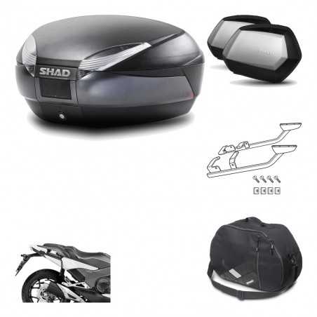 SHAD Maletas laterales + baul trasero herraje montaje bolsa interna 3p SH48 DARK GREY PREMIUM SC SH35 KIT-196480