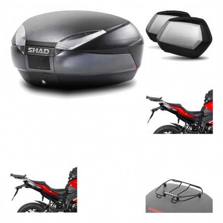 SHAD Maletas laterales + baul trasero herraje montaje parrilla portabultos superior 3p SH48 DARK GREY PREMIUM SC SH35 KIT-196234