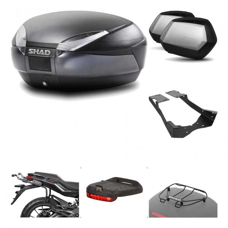 SHAD Maletas laterales + baul trasero herraje montaje accesorios 3p SH48 DARK GREY PREMIUM SC SH35 KIT-196336