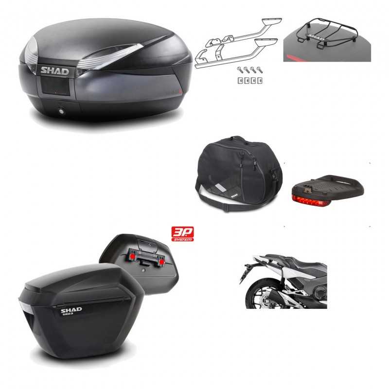 SHAD Maletas laterales + baul trasero herraje montaje accesorios 3p SH48 DARK GREY PREMIUM SH23 KIT-196537