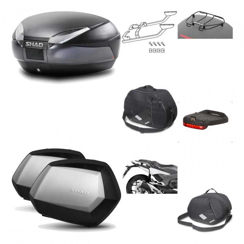 SHAD Maletas laterales + baul trasero herraje montaje accesorios 3p SH48 DARK GREY PREMIUM SC SH35 KIT-196539