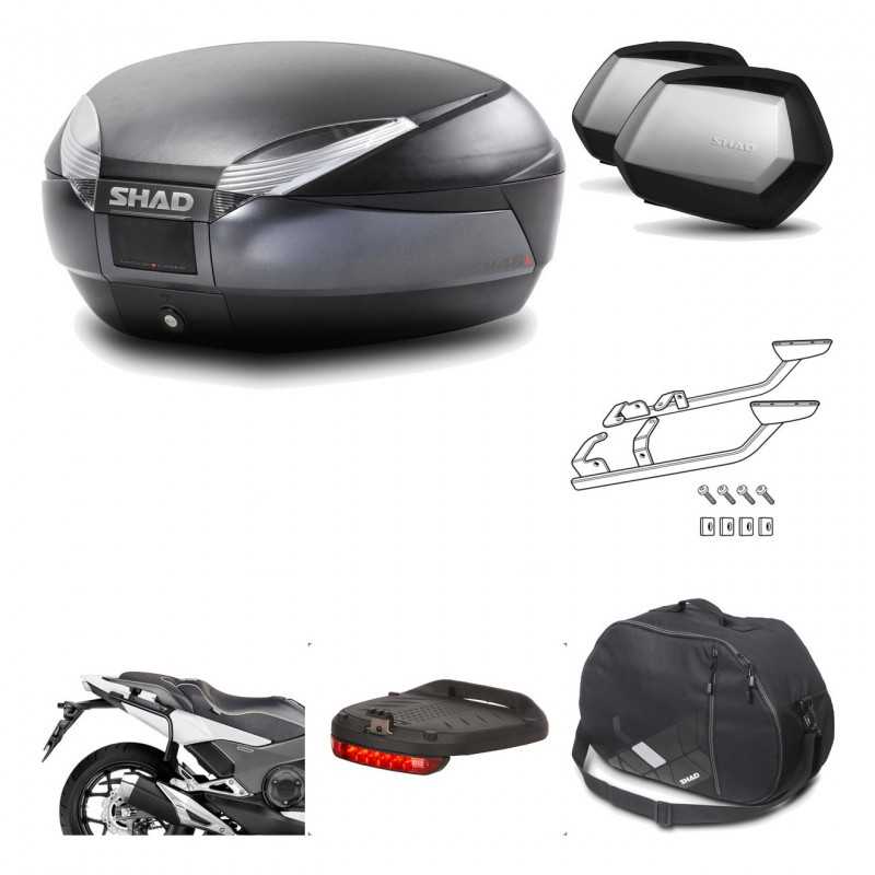 SHAD Maletas laterales + baul trasero herraje montaje accesorios 3p SH48 DARK GREY PREMIUM SC SH35 KIT-196492