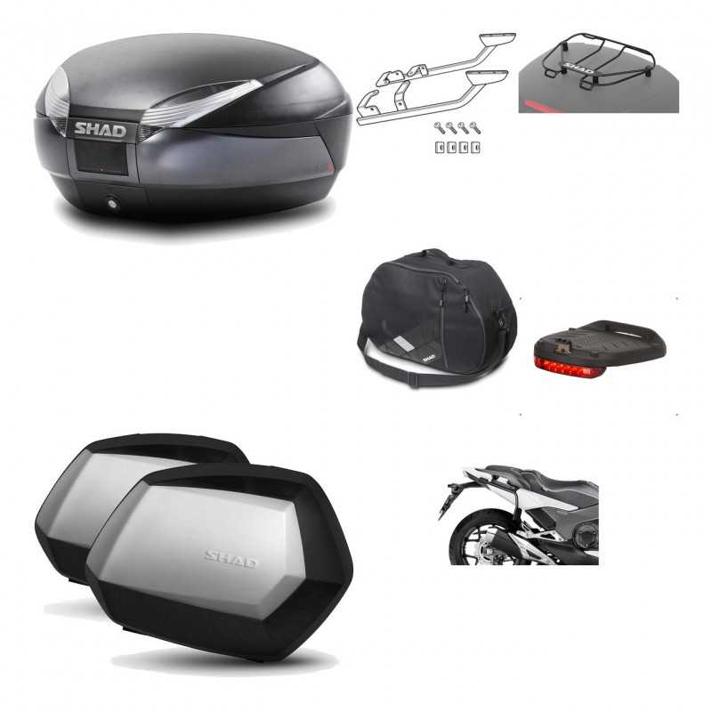 SHAD Maletas laterales + baul trasero herraje montaje accesorios 3p SH48 DARK GREY PREMIUM SC SH35 KIT-196540