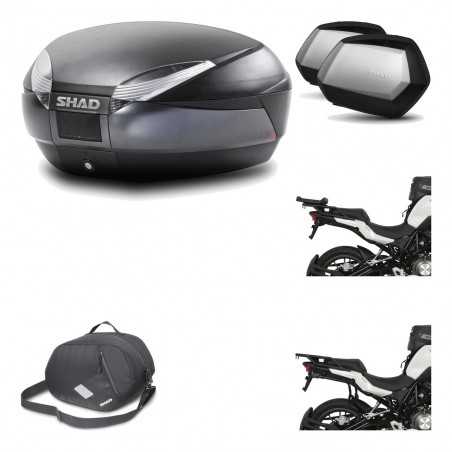 SHAD Maletas laterales + baul trasero herraje montaje 3p bolsa interna SH48 DARK GREY PREMIUM SC SH35 KIT-196593
