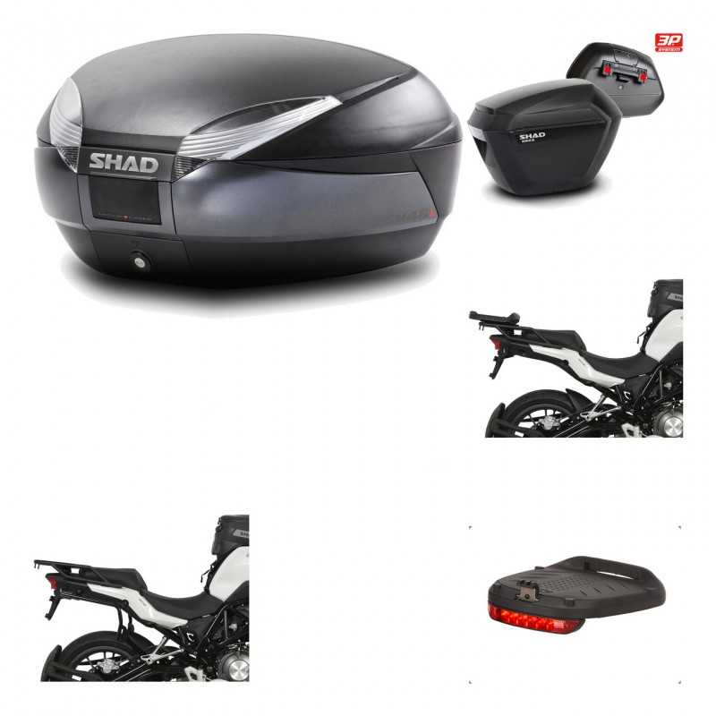 SHAD Maletas laterales + baul trasero herraje montaje luz de freno 3p SH48 DARK GREY PREMIUM SH23 KIT-196597