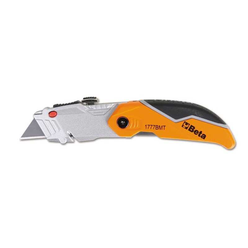 BETA Navaja de bolsillo con hoja tipo cutter ajustable trapecial corta cuerda 2 hojas 34747