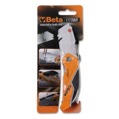 BETA Navaja de bolsillo con hoja tipo cutter ajustable trapecial corta cuerda 2 hojas 34747