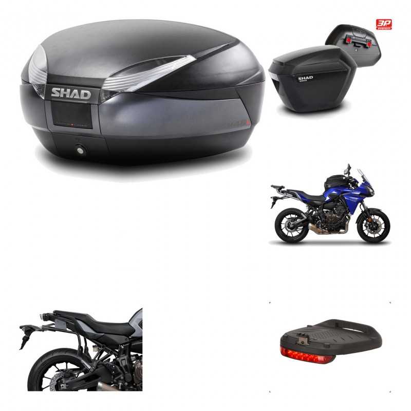 SHAD Maletas laterales + baul trasero herraje montaje luz de freno 3p SH48 DARK GREY PREMIUM SH23 KIT-196549