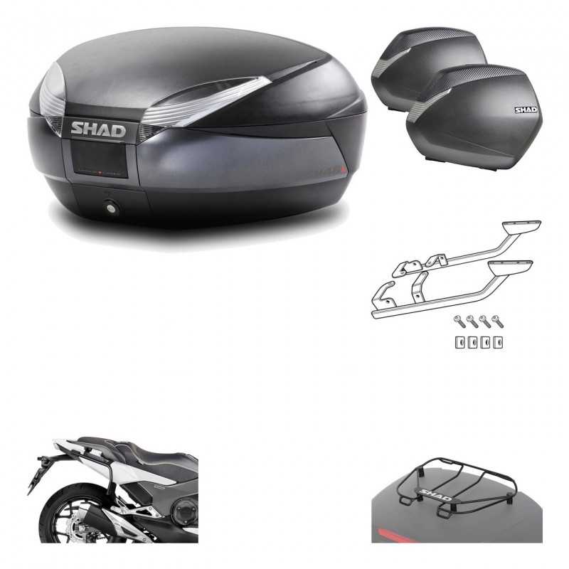 SHAD Maletas laterales + baul trasero herraje montaje parrilla portabultos superior 3p SH48 DARK GREY PREMIUM SH36 SH 36 KIT-196