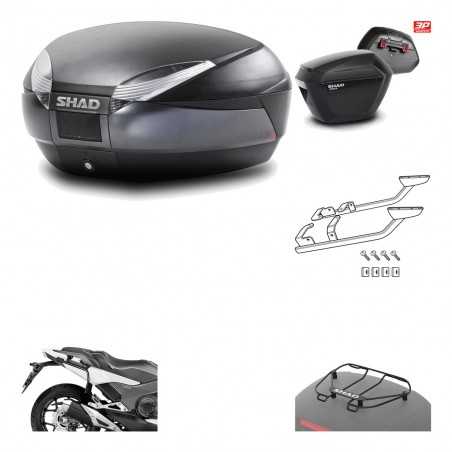 SHAD Maletas laterales + baul trasero herraje montaje parrilla portabultos superior 3p SH48 DARK GREY PREMIUM SH23 KIT-196501