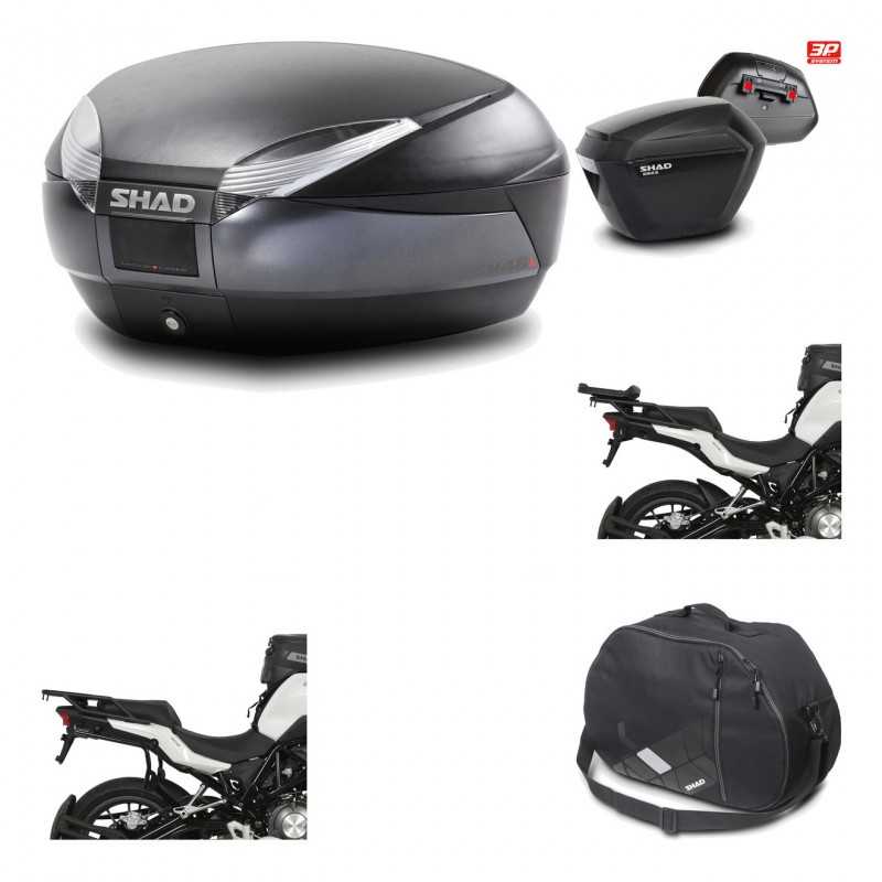 SHAD Maletas laterales + baul trasero herraje montaje bolsa interna 3p SH48 DARK GREY PREMIUM SH23 KIT-196603