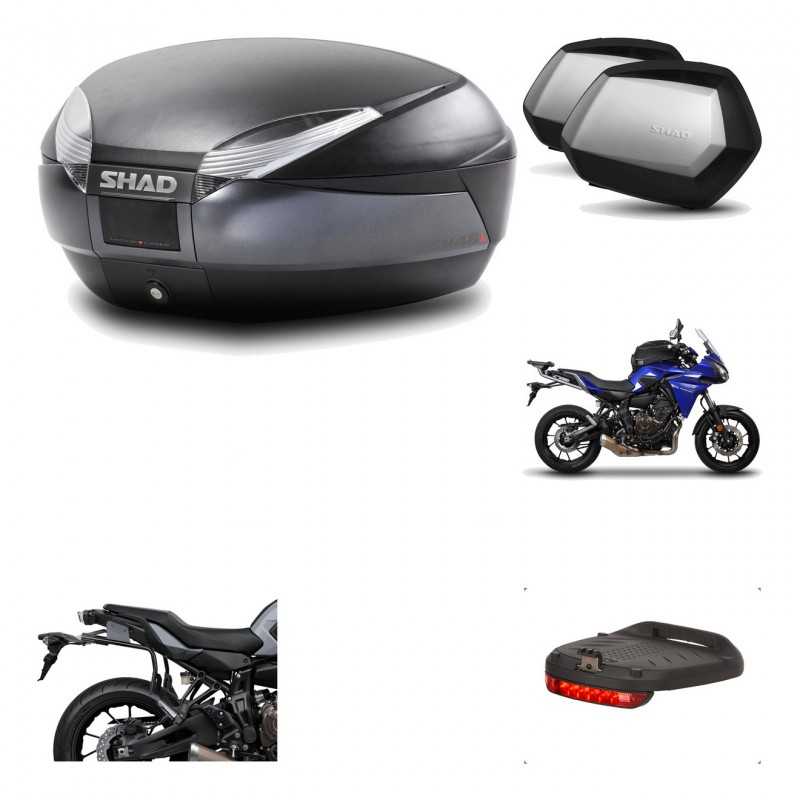 SHAD Maletas laterales + baul trasero herraje montaje luz de freno 3p SH48 DARK GREY PREMIUM SC SH35 KIT-196552